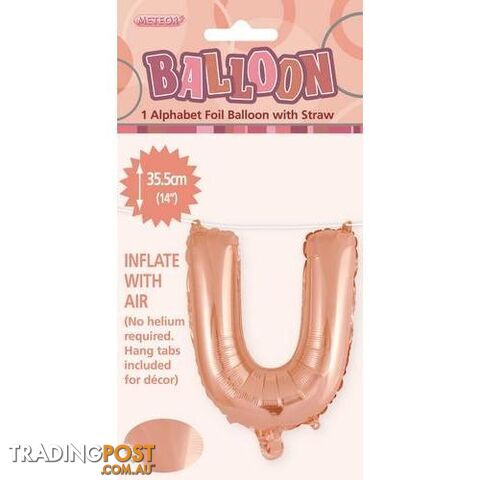 Rose Gold U Alphabet Foil Balloon 35cm (14) - 9311965447702