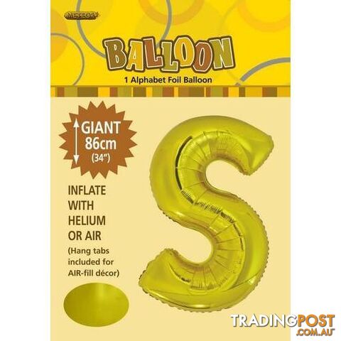 Gold S Alphabet Foil Balloon 86cm (34) - 9311965431787