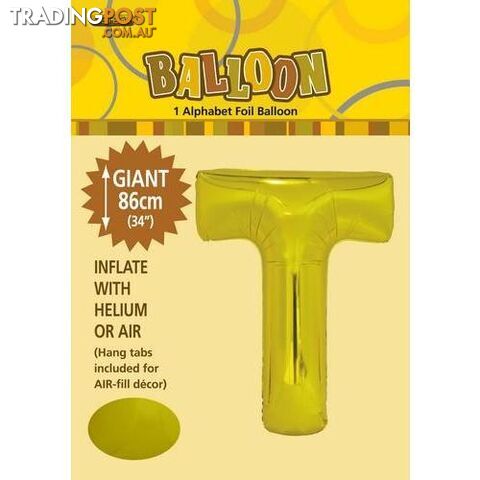 Gold T Alphabet Foil Balloon 86cm (34) - 9311965431794