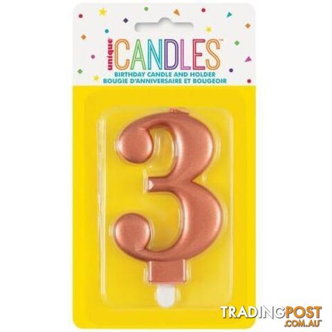 Numeral Candle 3 - Metallic Rose Gold - 011179196234