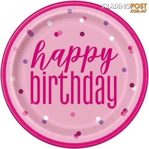 Pink Happy Birthday 8 x 23cm (9) Paper Plates - 011179836079