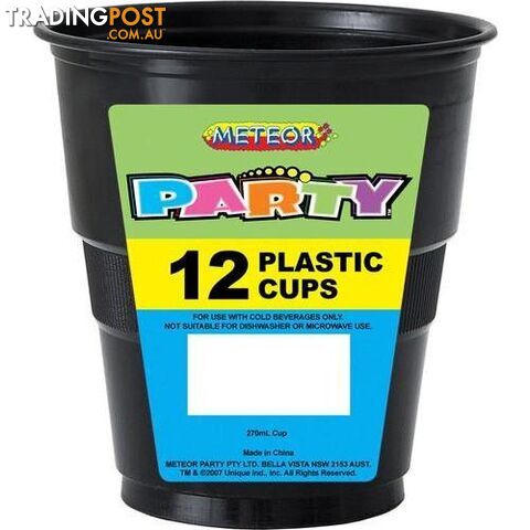 Midnight Black 12 x 270ml (9oz) Plastic Cups - 9311965320852