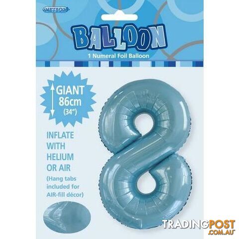 Powder Blue 8 Numeral Foil Balloon 86cm (34) - 9311965506683