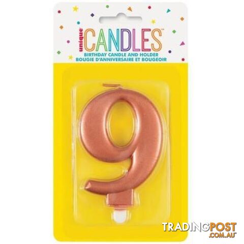 Numeral Candle 9 - Metallic Rose Gold - 011179196296