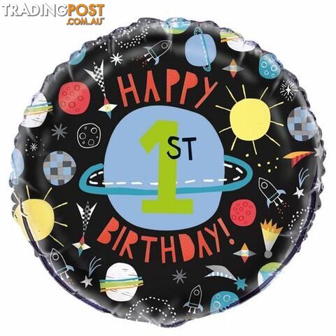 Outer Space Happy 1st Birthday 45cm (18) Foil Balloon Packaged - 011179732777