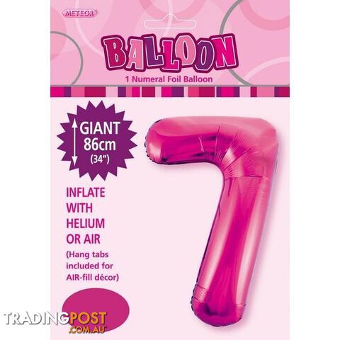 Hot Pink 7 Numeral Foil Balloon 86cm (34) - 9311965483274