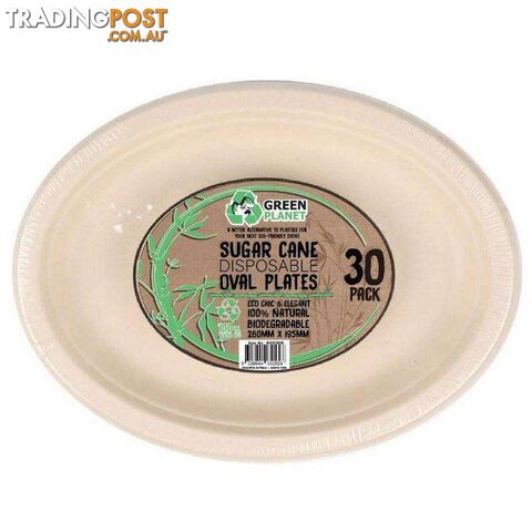Sugar Cane Party Disposable Oval Plates 30 Pack - 9328644052928