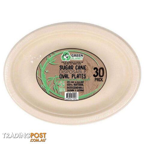 Sugar Cane Party Disposable Oval Plates 30 Pack - 9328644052928
