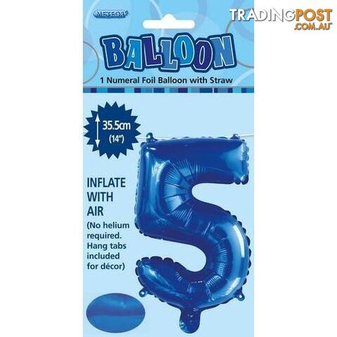 Royal Blue 5 Numeral Foil Balloon 35cm (14) - 9311965429159