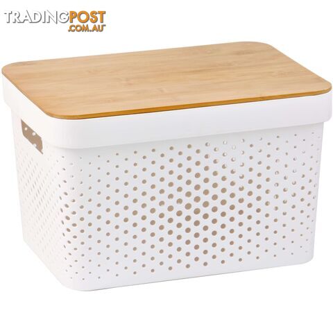 Infinity Plastic Storage Basket with Bamboo Lid - 15L White - 800121