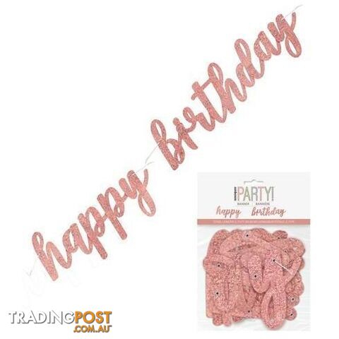 Happy Birthday Prismatic Rose Gold Foil Script Jointed Banner 83.8cm (2.75) - 011179848331
