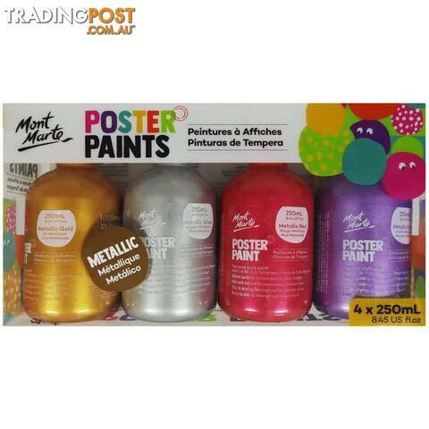 Mont Marte Poster Paint Metallic 250ml 4pcs - 9328577020773