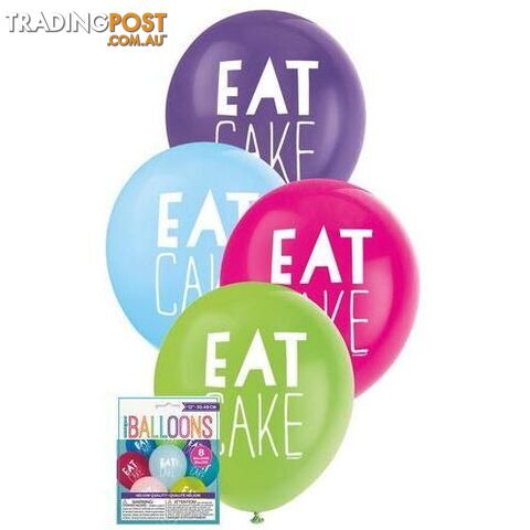 Eat Cake 8 x 30cm (12) Balloons - Assorted Colours - 011179549146