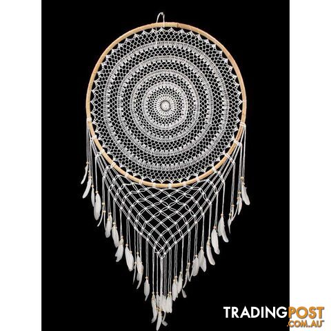 Rattan White Crochet Dream Catcher 80cm - 9319844586115