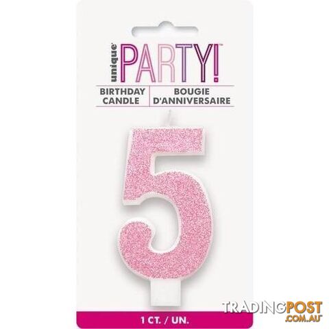 Numeral Candle 5 - Glitter Pink - 011179842551