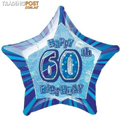 Glitz Blue 60th Birthday Star 50cm (20) Foil Balloon Packaged - 011179551354