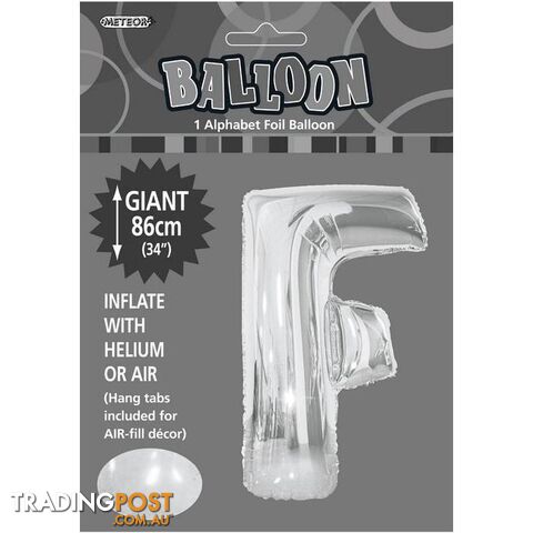 Silver F Alphabet Foil Balloon 86cm (34) - 9311965483458