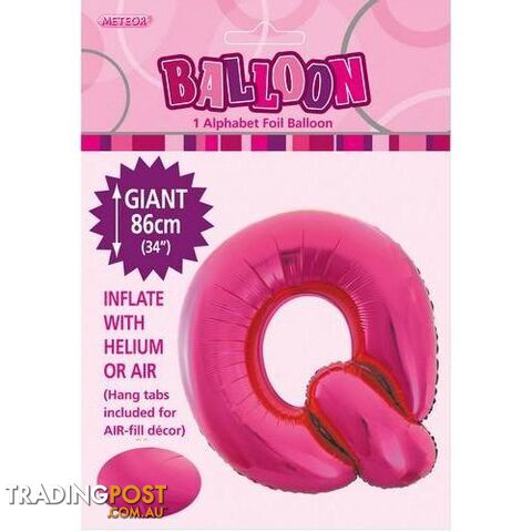 Hot Pink Q Alphabet Foil Balloon 86cm (34) - 9311965431466