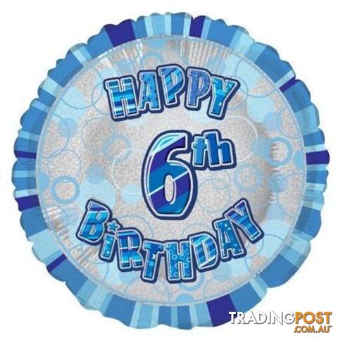 Glitz Blue 6th Birthday Round 45cm (18) Foil Balloon Packaged - 011179556502