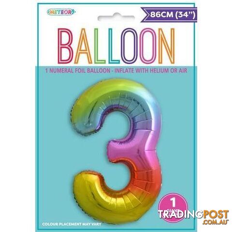Rainbow 3 Numeral Foil Balloon 86cm (34) - 9311965448235