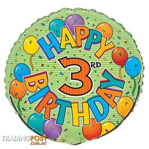 3rd Birthday 45cm (18) Foil Balloon Packaged - 011179532032