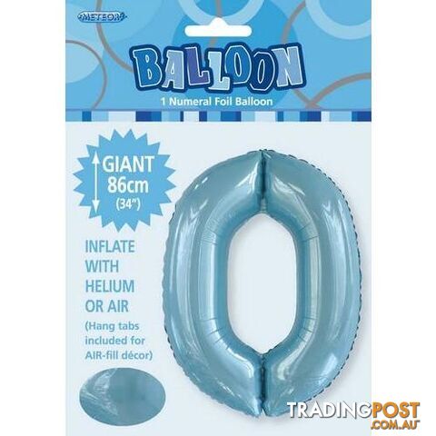 Powder Blue 0 Numeral Foil Balloon 86cm (34) - 9311965506607
