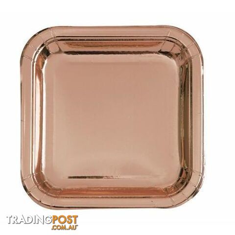 Rose Gold Foil 10X 17.7cm (7) Square Paper Plates - 9311965963448
