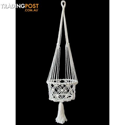 White Macrame Pot Holder 100cm - 9319844593113