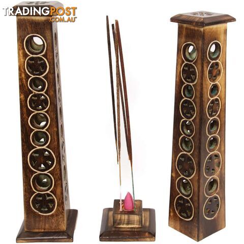 Star Sheesham Wood Tower Incense Holder 30cm - 9319844592901