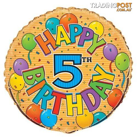 5th Birthday 45cm (18) Foil Balloon Packaged - 011179532094