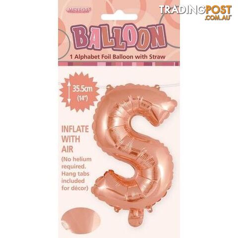 Rose Gold S Alphabet Foil Balloon 35cm (14) - 9311965447689