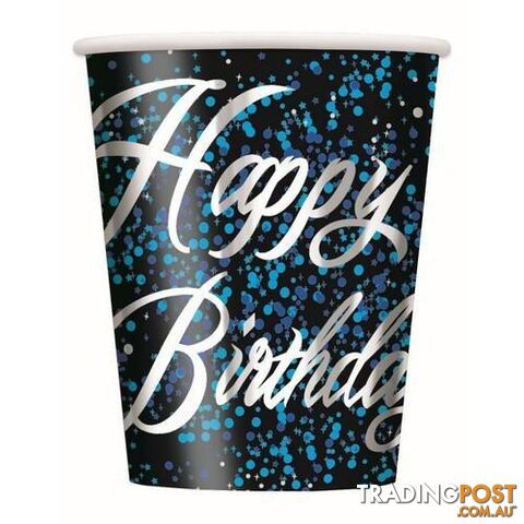 Glitz Blue Happy Birthday 8 x 270ml (9oz) Foil Stamped Paper Cups -...