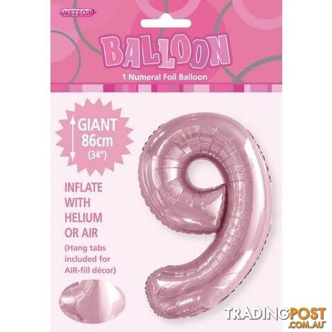 Lovely Pink 9 Numeral Foil Balloon 86cm (34) - 9311965506591