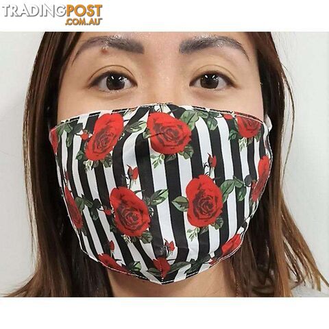Fabric Mask Stripes with Red Roses - 6920200722097