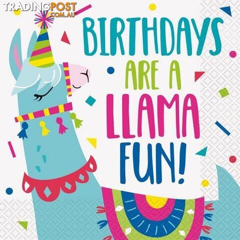 Llama Birthday 16 Luncheon Napkins 2ply 33cm x 33cm (13 x 13) - 011179732227