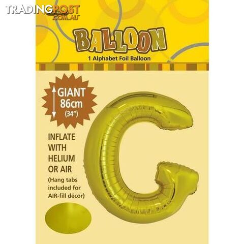 Gold G Alphabet Foil Balloon 86cm (34) - 9311965431664