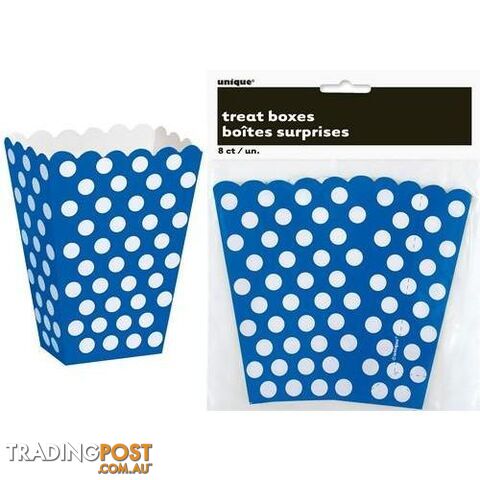 Dots Royal Blue 8 Treat Boxes 14cm H x 10cm W x 6cm D (5.5 x 4 x 2.4) -...