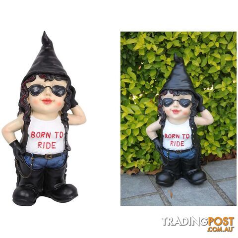 Born To Ride Biker Chick Garden Gnome 33cm - 9319844530910
