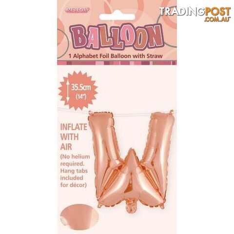 Rose Gold W Alphabet Foil Balloon 35cm (14) - 9311965447726