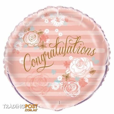 Floral Congratulations 45cm (18) Foil Balloon Packaged - 011179539963