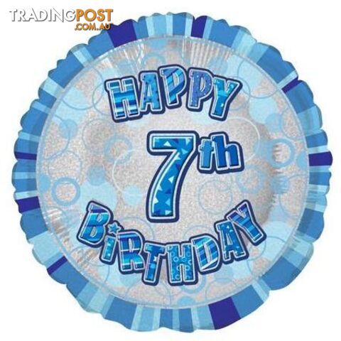 Glitz Blue 7th Birthday Round 45cm (18) Foil Balloon Packaged - 011179556519