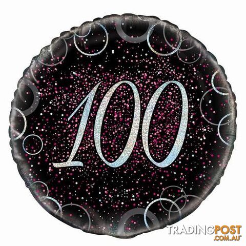 Glitz Pink 100th Birthday 45cm (18) Foil Balloon Packaged - 011179558025