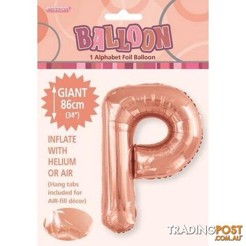 Rose Gold P Alphabet Foil Balloon 86cm (34) - 9311965429357