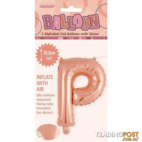 Rose Gold P Alphabet Foil Balloon 35cm (14) - 9311965447658