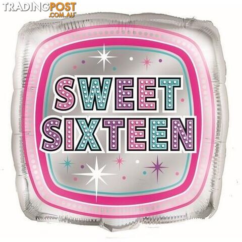 Sweet Sixteen 45cm (18) Square Foil Balloon - Packaged - 011179515554