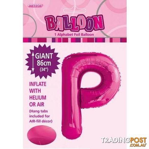 Hot Pink P Alphabet Foil Balloon 86cm (34) - 9311965431459