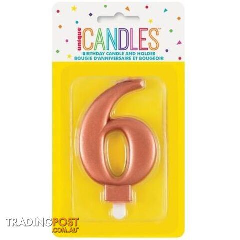 Numeral Candle 6 - Metallic Rose Gold - 011179196265