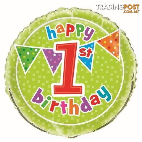 Polka Dot Happy 1st Birthday 45cm (18) Foil Balloon Packaged - 011179515592