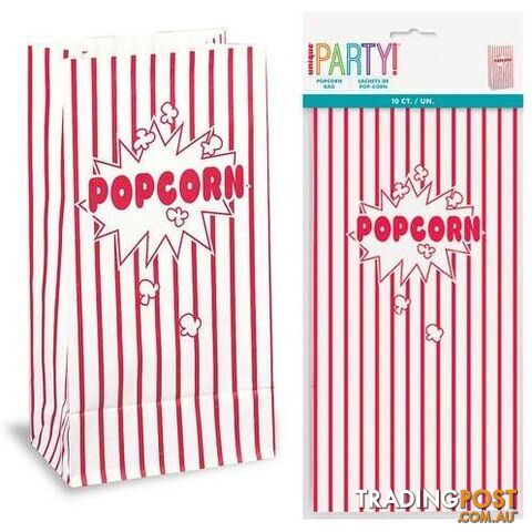 10 Paper Bags - Popcorn - 26cm H x 13cm W 10 x 5 - 011179590148