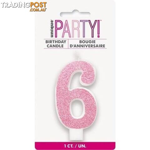 Numeral Candle 6 - Glitter Pink - 011179842568